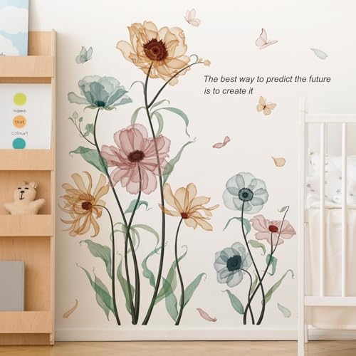 Boho Flower Wall Decals for Girls Poppy Peony Plants