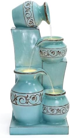 LuxenHome 30 Inch Tall Aqua Blue Water Fountain with LED Lights 1