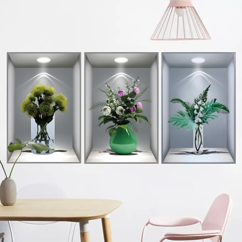 3D Green Potted Plants Wall Stickers 3 Pcs Home Decor