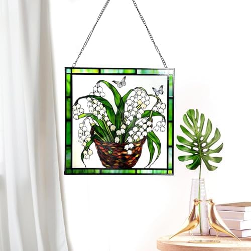 Lily of the Valley and Butterflies Stained Glass Suncatcher