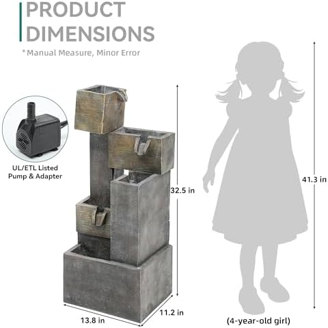 325 Inch Modern Outdoor Water Fountain with LED Lights