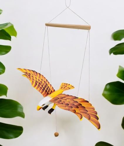 WitnyStore Yellow Eagle Wooden Flapping Wing Mobile 25 Inches