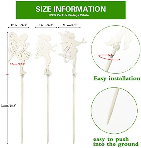 Sungmor 3PC Shabby Chic White Metal Fairy Garden Stakes
