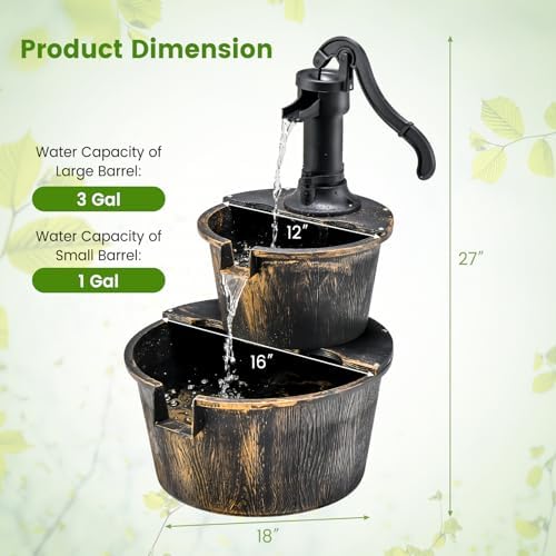 Happygrill 2-Tier Barrel Water Fountain with Electric Pump