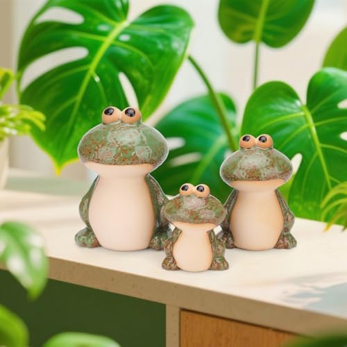 Cute Frog Statues Set 3-Piece Garden Decor Green
