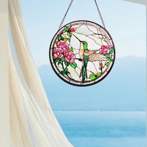 Cute Handmade Hummingbird Stained Glass Window Hanging