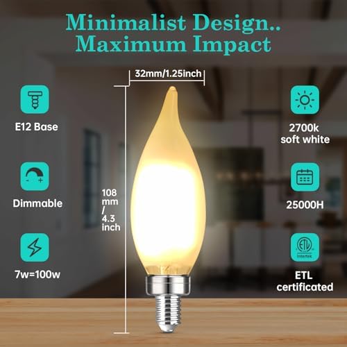 AMDTU 100W Equivalent E12 Frosted LED Candelabra Bulb Dimmable