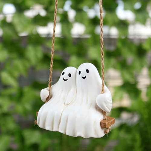 Swing Ghost Couple Garden Statue Outdoor Halloween Decor