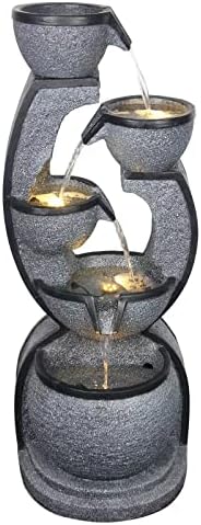 Supmix 374 Inch Modern Outdoor Water Fountain with LED Lighting