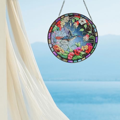 Hummingbird Stained Glass Suncatcher 8 Inch Decorative Hanging Ornament