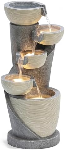 LuxenHome 22 Inch Small Outdoor Water Fountain with Lights