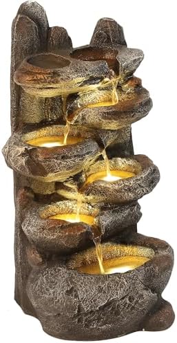 6-Tiered Cascading Rock Water Fountain with LED Lights