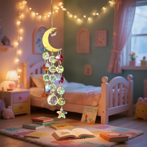 Shiny Crystal Moon Star Sun Catcher Pendant Decor