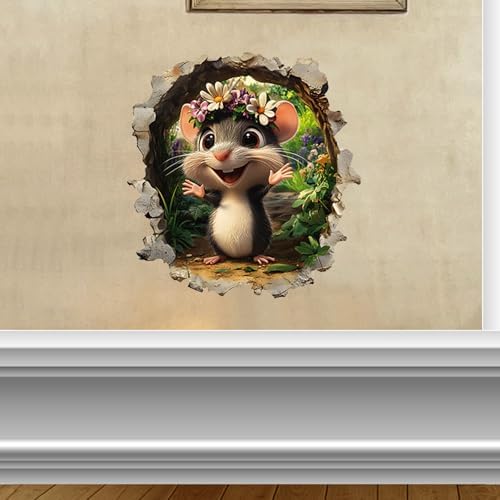 3 Pcs Mouse Hole Wall Decal with 3D Effect