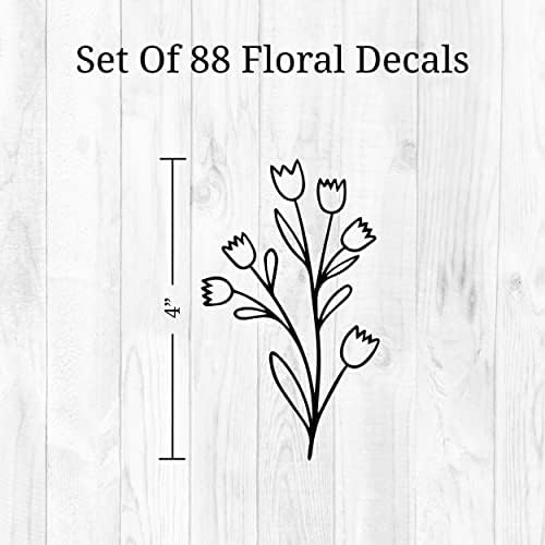 Small Black Flowers Peel and Stick Wall Decals Set of 88
