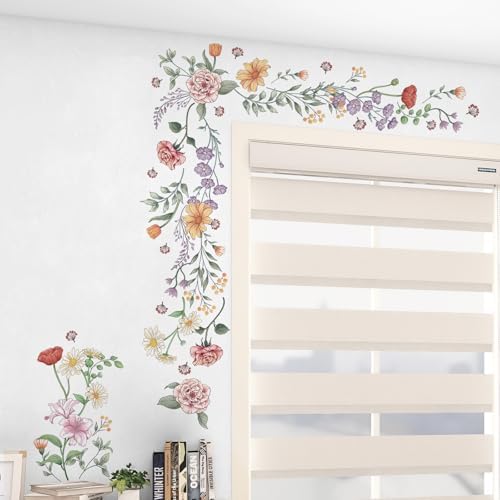 Retro Wildflower Wall Sticker Set 15 Sheets DIY Peel and Stick
