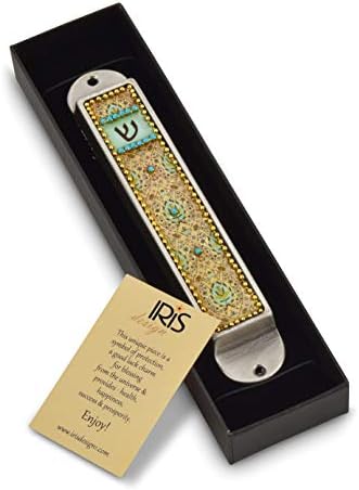 AJDesign Iris Collection Handcrafted Pewter Mezuzah Case Gold Floral