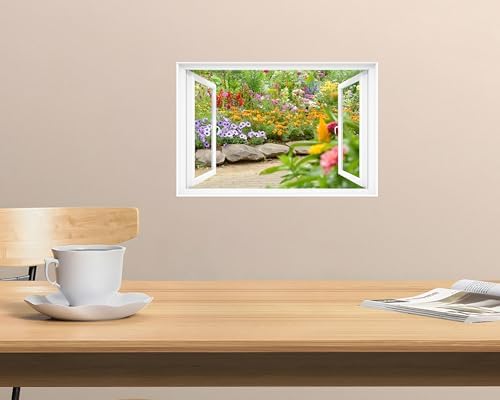 Fake Window Decal 24x16 Vinyl Wall Art Garden Scene Mural Sticker
