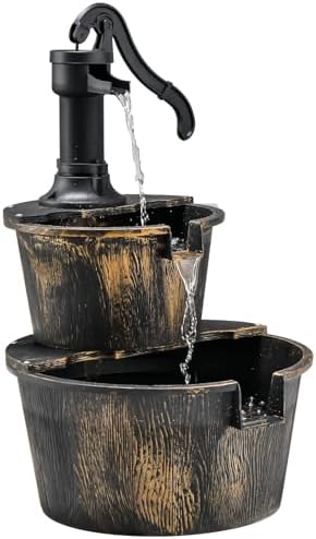 Happygrill 2-Tier Barrel Water Fountain with Electric Pump