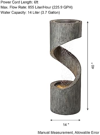 Glitzhome Tiered Outdoor Water Fountain with LED Light and Stone Planter