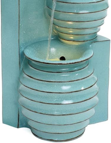 LuxenHome 30 Inch Tall Aqua Blue Water Fountain with LED Lights