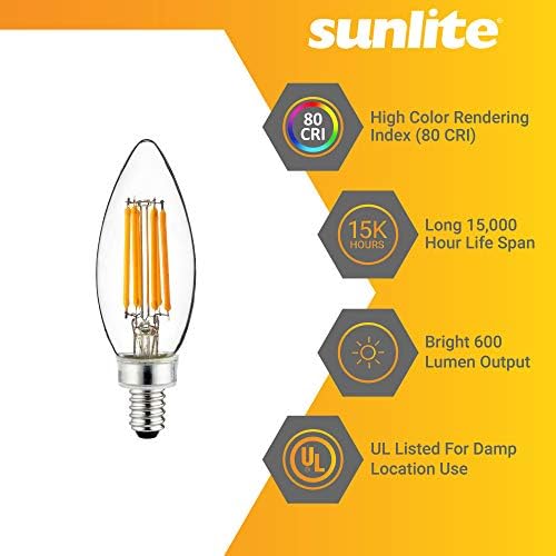 Sunlite 40956 Filament Style LED Chandelier Bulb 5W 6 Pack