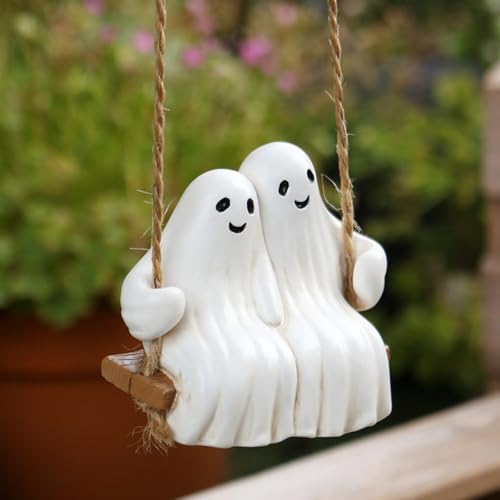 Swing Ghost Couple Garden Statue Outdoor Halloween Decor
