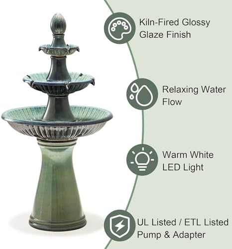 Glitzhome 3 Tier Water Fountain with LED Light