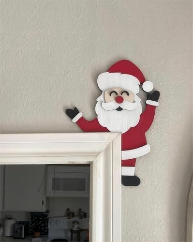 2024 Wooden Christmas Door Topper with Santa and Reindeer Design