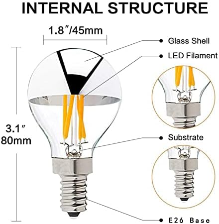G45 Half Chrome Dimmable LED Candelabra Bulbs 4W Equivalent 5 Pack