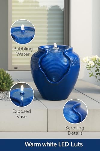 Teamson Home Royal Blue Outdoor Water Fountain with LED Lights and Pump