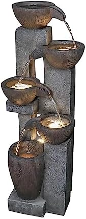 5-Tier Outdoor Water Fountain with LED Lights and Pump