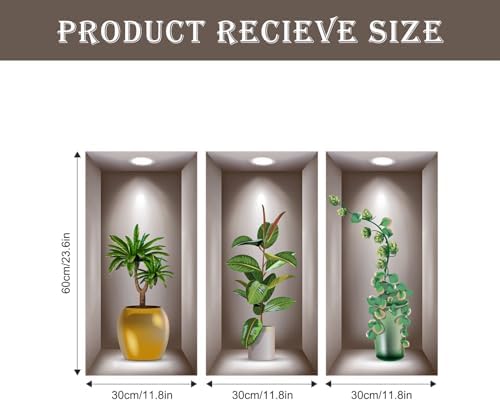 3D Potted Plants Wall Stickers Set of 3 Green Decor