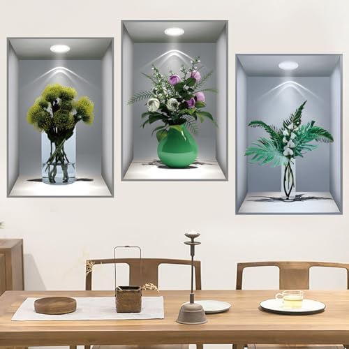 3D Green Potted Plants Wall Stickers 3 Pcs Home Decor