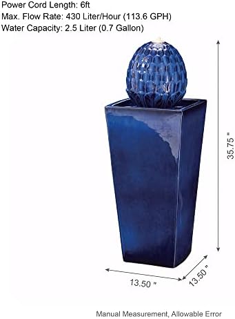 Glitzhome Ceramic Water Fountain with LED Light 3575 H