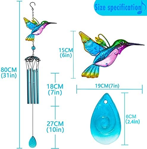 Kenpiko Hummingbird Wind Chimes 26 Inch Decorative Chimes