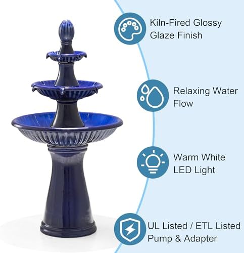 Glitzhome 3 Tier Outdoor Fountain with LED Light and Pump