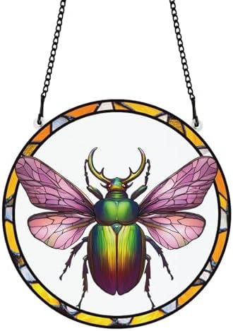 PLIGREAT Realistic Beetle Stained Glass Suncatcher