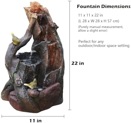 Tree Trunk Waterfall Fountain with LED Lights and Playing Birds