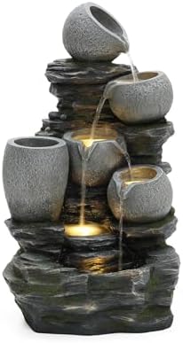 LuxenHome 29 Inch Tall Outdoor Water Fountain with LED Lights