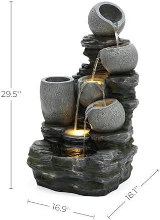 LuxenHome 29 Inch Tall Outdoor Water Fountain with LED Lights