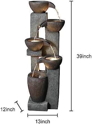 5-Tier Outdoor Water Fountain with LED Lights and Pump