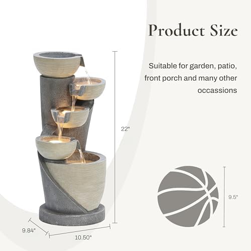 LuxenHome 22 Inch Small Outdoor Water Fountain with Lights