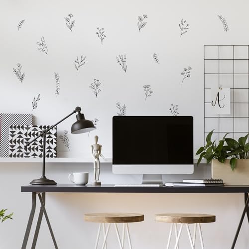 Small Black Flowers Peel and Stick Wall Decals Set of 62