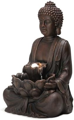 Glitzhome 24 Inch Zen Buddha Water Fountain with Pump and LED Light