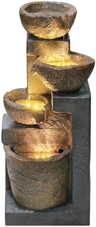 Goldshire 4-Tiers Cascading Bowls Water Fountain with LED Light