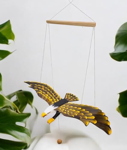 WitnyStore 24 Inch Blue Crane Wooden Bird Mobile