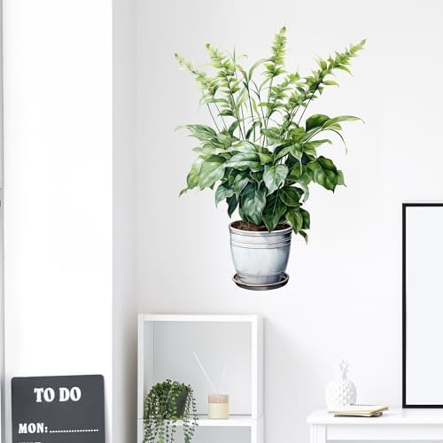 Green Leaves Potted Plant Wall Decal for Living Room and Bedroom