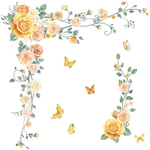 Yellow Butterflies Floral Wall Decals for Nursery Living Room
