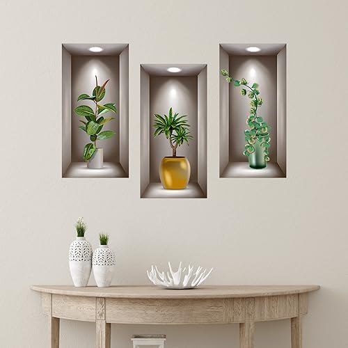 3D Potted Plants Wall Stickers Set of 3 Green Decor